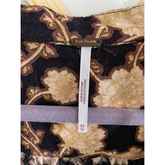 Free People Mia Floral Tunic Top XS Oversized Black Brown Vintage Long Sleeve - Picture 3 of 11